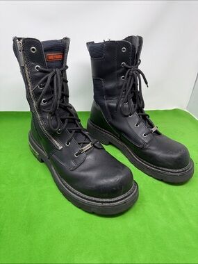 Harley Davidson Motorcycle Boots Zip Lace Up Leather